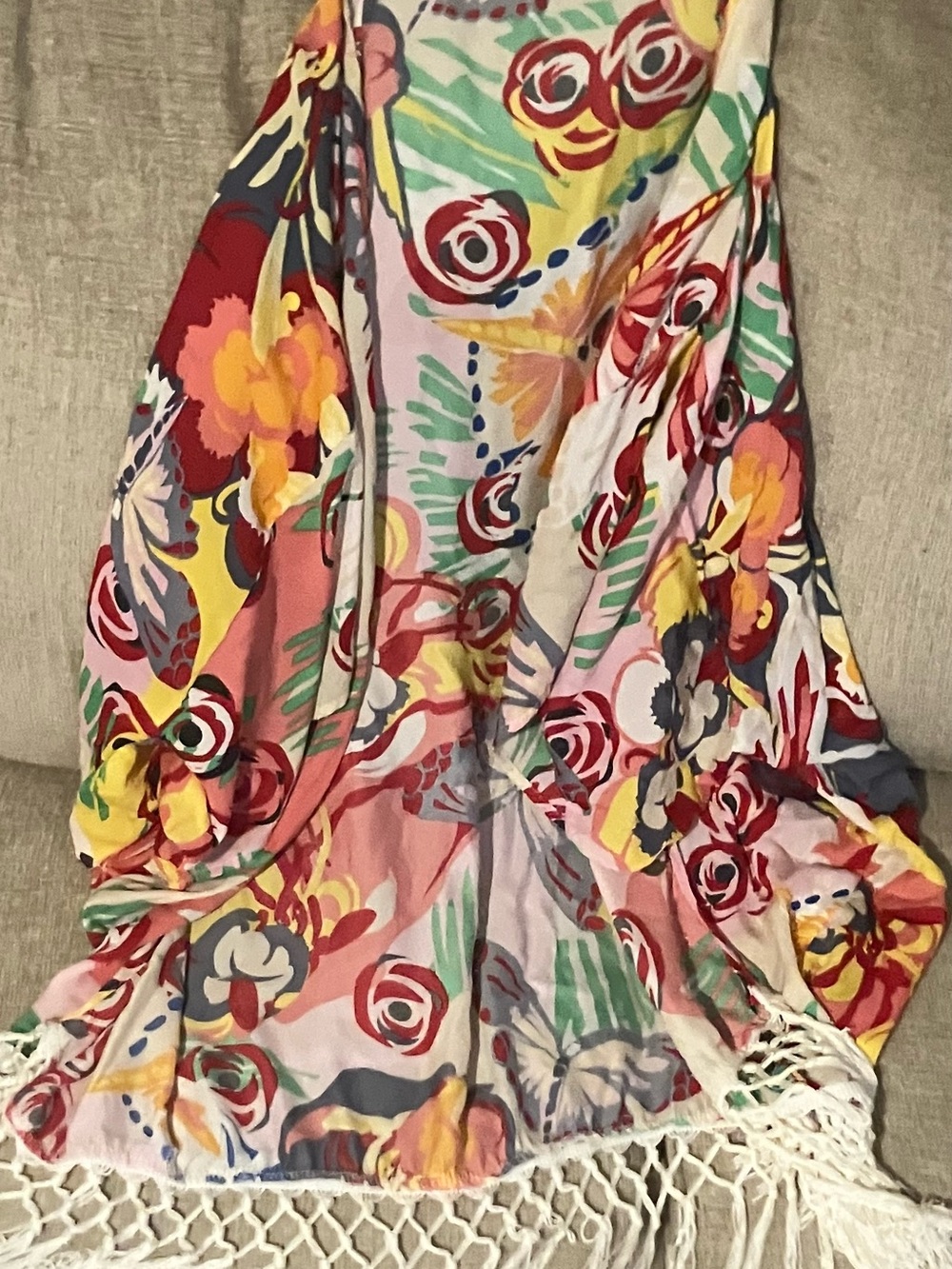 White Mark Multicolor Floral Kimono  with Fringe Hem